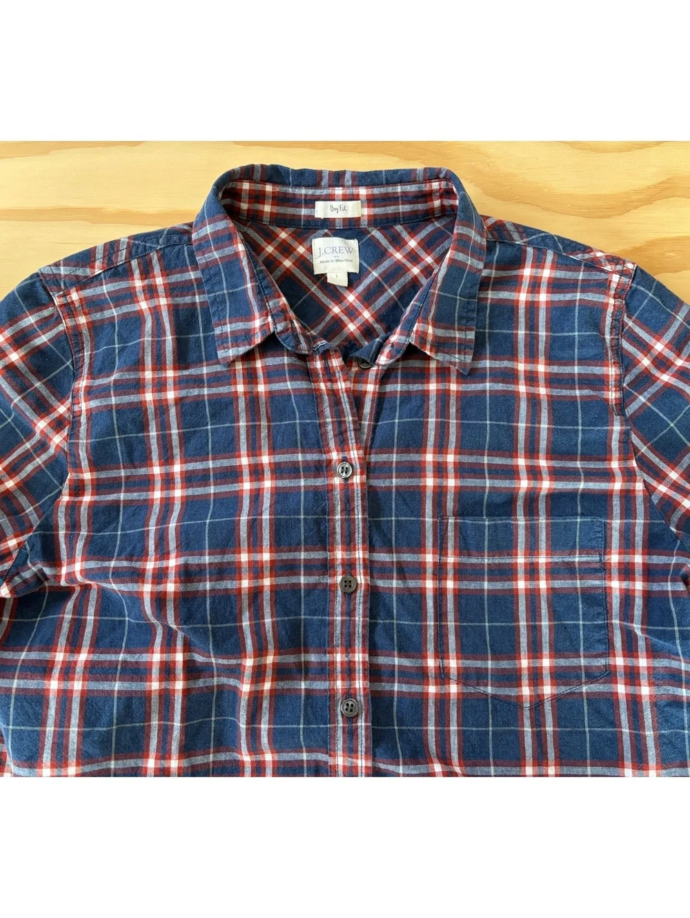 J.Crew Boy Fit Plaid Button Down Shirt Men’s Large Blue Red Cotton